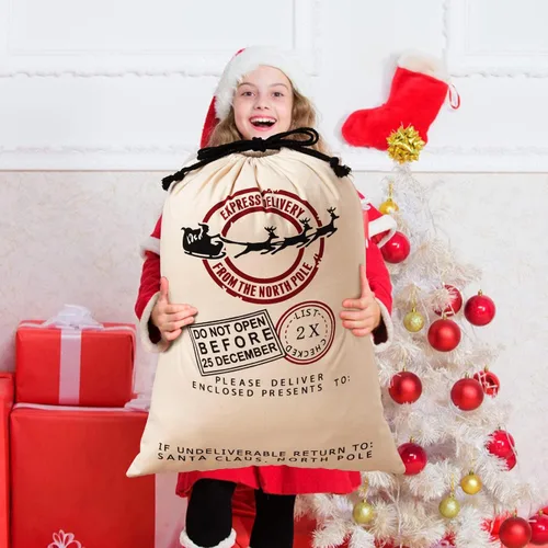 Miniatura 7 de HBlife Saco de lona de Papá Noel, 19.7 x 27.6 pulgadas, bolsas grandes de Papá Noel para regalos, sacos de Navidad personalizados para regalos