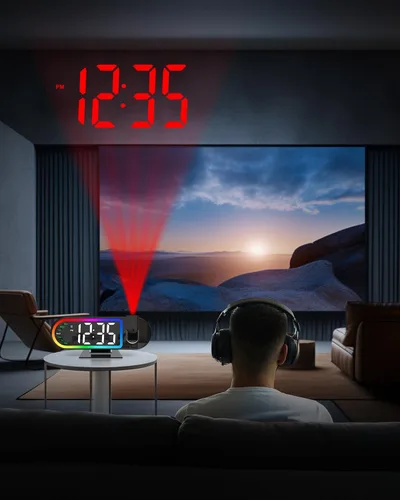 Miniatura 7 de AMIR Reloj despertador de proyección para techo de dormitorio, pantalla grande de 8.5 pulgadas, brillo de 4 niveles, alimentado por USB, modo