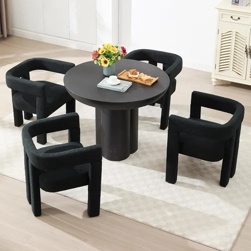 Juego de 2 Sillas de Comedor Modernas / Sillas de Sala de Estar, Sillón de Tela, Silla Barrel Tapizada para Sala de Estar Cocina Recepción (Black