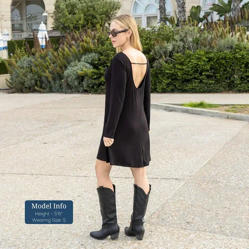 Miniatura 4 de Azules Vestido tipo túnica de manga larga para mujer, casual, cuello barco, con espalda redonda
