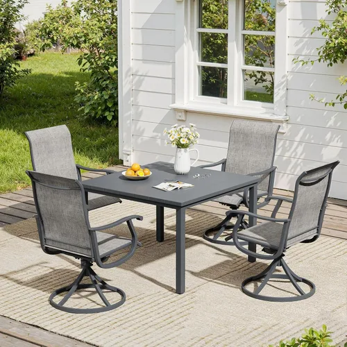 Miniatura 36 de VICLLAX Muebles pequeños de exterior de 3 piezas, 2 sillas giratorias de patio y mesa redonda pequeña para 2, sillas de carbón oscuro y negro