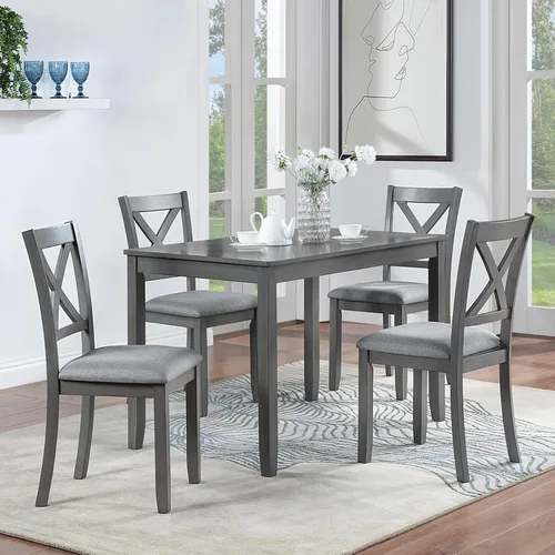 Miniatura 31 de LUMISOL Juego de mesa de comedor de 5 piezas con 4 sillas, juego de mesa de cocina de granja para lugares pequeños, cocina, comedor, negro y roble