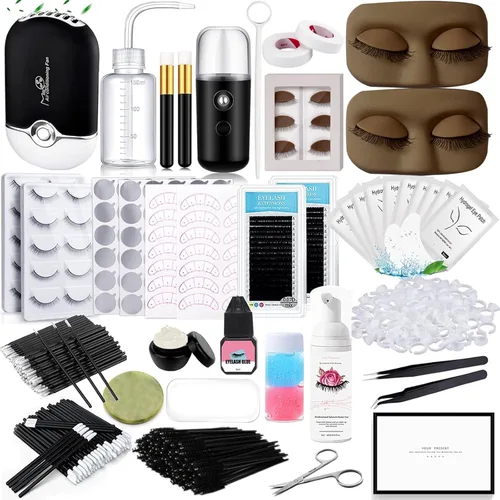 Miniatura 7 de Kit de extensión de pestañas de 267 piezas, soplador de aire acondicionado USB, almohadilla de silicona, almohadillas de gel debajo de los ojos