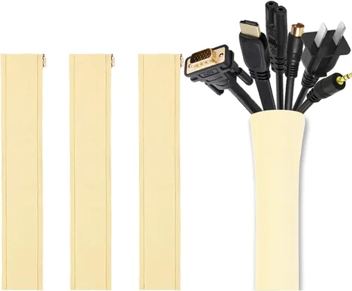 Miniatura 14 de JOTO Paquete de 1 funda de organización de cables, sistema organizador de cables de 10 pies con cremallera para TV, computadora, oficina
