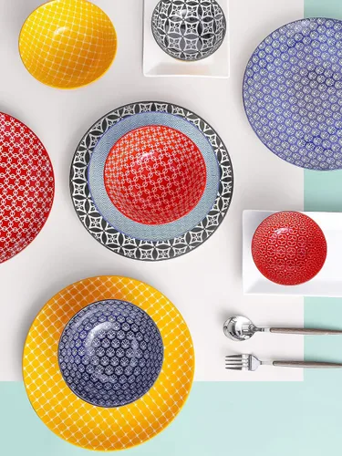 Miniatura 8 de DOWAN Juego de 6 platos llanos coloridos de 10 pulgadas, juego de platos de postre de cerámica para ensalada, pasta, bistec, platos de aperitivo