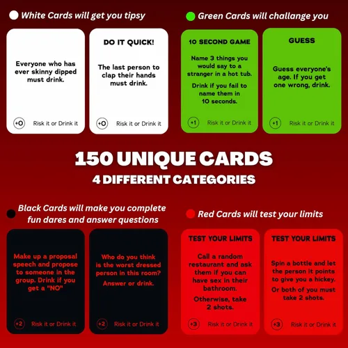 Miniatura 3 de Juego divertido de beber para adultos: 150 retos divertidos y preguntas arriesgadas Juegos de fiesta para adultos para fiesta de bloque