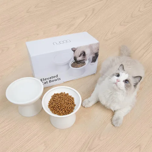 Miniatura 5 de CEEFU Cuenco de agua elevado extra ancho de cerámica para gatos, plato de 6.2 pulgadas más profundo para aliviar la fatiga de los bigotes, 5 Blanco