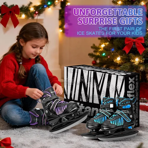 Miniatura 6 de Patines de hielo ajustables para niños y niñas, patines de hockey sobre hielo para principiantes de 4 a 12 años, zapatos de patinaje sobre hielo