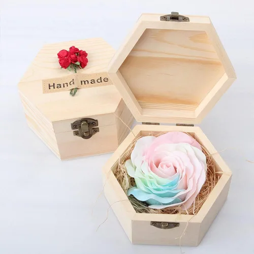 Miniatura 7 de Caja lisa sin terminar, caja de joyería hexagonal de madera sin pintar, caja del tesoro de almacenamiento de bricolaje