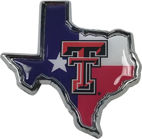 Texas Tech TTU University Red Raiders - Emblema de metal para automóvil, muchos disponibles (cúpula de Texas en forma de estado)