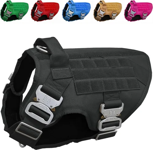 Miniatura 10 de Arnés táctico para perro con 4 hebillas de metal. Chaleco táctico para perro sin tirones con asa, arnés resistente para perros pequeños, chaleco