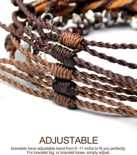 Miniatura 7 de Mezcla Vida Juego de pulseras de cuerda impermeable con cuentas de zinc plateado y estrellas de mar bohemias, para mujeres, adolescentes y niñas