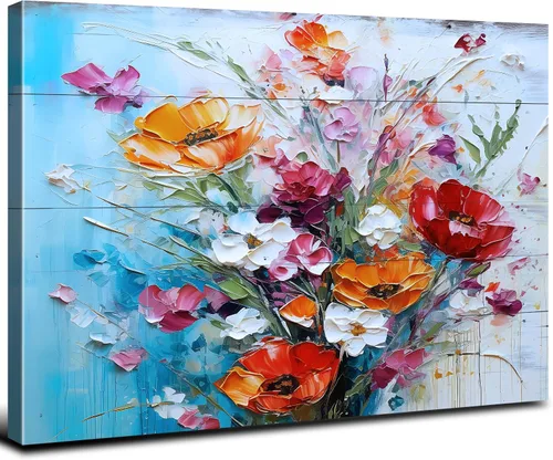 Miniatura 20 de Arte de pared abstracto de flores blancas azules y doradas, decoración de pared azul marino y dorado, marmoleado de flores silvestres