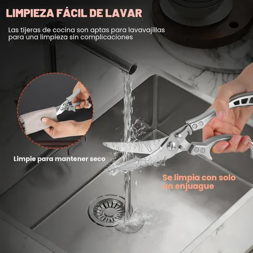Miniatura 8 de ANDONG Tijeras de cocina de acero inoxidable resistentes mejoradas – Tijeras profesionales para aves de corral para huesos, carne, pollo, pescado