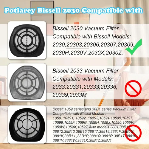 Miniatura 3 de Paquete de 4 filtros de vacío 2030 y 6 filtros de espuma, 1 cepillo compatible con aspiradora Bissell 2030 de peso pluma, cambio de modelo 2030