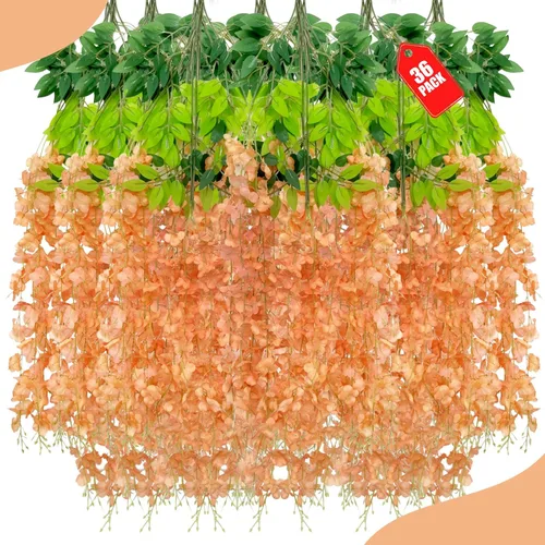 Miniatura 30 de Paquete de 12 flores colgantes de glicina rosa, flores colgantes falsas de 3.44 pies, guirnalda de glicina artificial para decoración de boda, telón