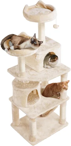 Topeakmart Árbol para gatos de 62.2 pulgadas con condominios dobles, postes rascadores y hamaca, centro de árbol de actividades para gatitos, casa