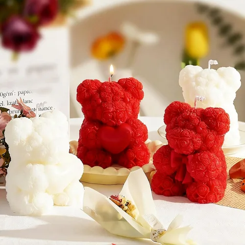 Miniatura 4 de 2 moldes de silicona de oso de rosas, moldes para hacer velas de oso de peluche 3D, molde de resina epoxi de silicona, adorno para velas de cera