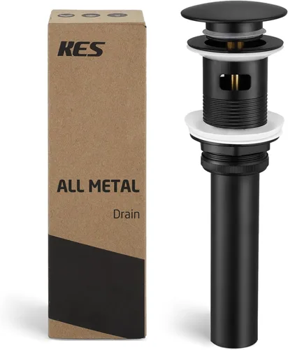 Miniatura 29 de KES Desagüe para lavabo con rebosadero, tapón emergente negro mate, paquete de 2 unidades para lavabo de tocador, tapón de drenaje de metal total