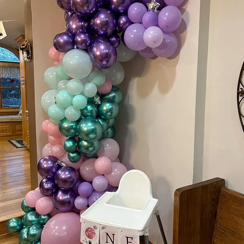 Miniatura 3 de Togvu Set de Globos de Fiesta de Sirena, 60 Paquetes de 12 Pulgadas Globos Metálicos de Látex Rosa Púrpura Verde Azul para Decoración de Cumpleaños