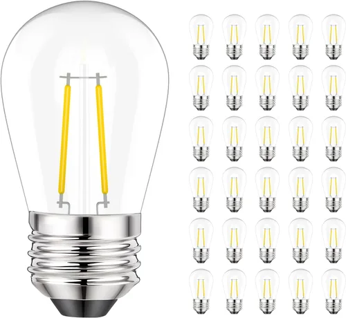 Miniatura 11 de Svater Paquete de 15 bombillas de repuesto S14 para cadena de luces al aire libre, vidrio LED regulable de 2 W, bombilla Edison vintage, blanco