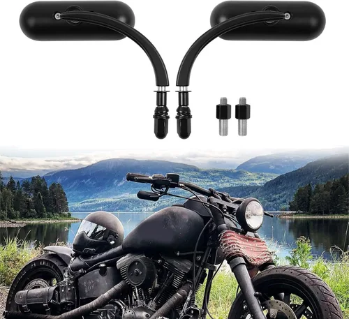 Negro 0.315 in 0.394 in motocicleta mini oval retrovisor espejos para Dyna Softail Touring Sportster 883 1200 Electra Glide Cruisers Choppers