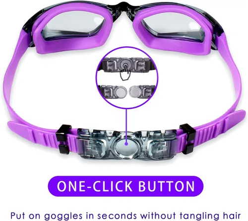 Miniatura 5 de Keary Paquete de 2 gafas de natación antivaho para adultos, jóvenes y niños mayores de 6 años, gafas de triatlón impermeables contra los rayos UV