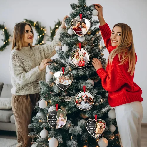 Miniatura 6 de Adornos de Navidad personalizados 2025 – Decoración de cristal de Navidad personalizada con foto/nombre, adorno colgante de cristal de cristal