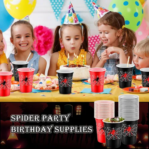 Miniatura 6 de Norme 48 tazas de decoración de fiesta de cumpleaños de telaraña, vasos desechables de plástico grueso de 16 onzas a granel para bebidas frías