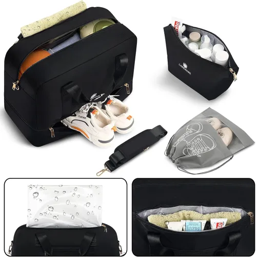 Miniatura 2 de Bolsas de viaje para mujer, bolsas de fin de semana, bolsa de lona para mujer, A-Negro, Simple y a la moda, Beis
