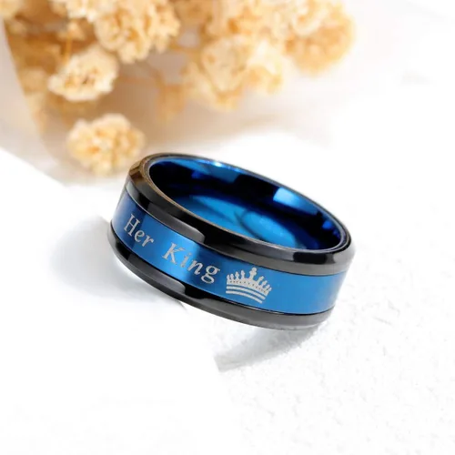 Miniatura 3 de Juego de 2 anillos a juego para parejas de rey y reina, anillos de compromiso de acero inoxidable