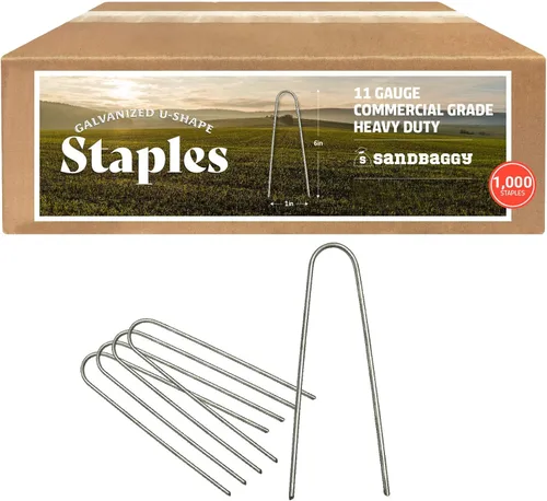 Sandbaggy Grapas galvanizadas de 6 pulgadas para paisajismo con parte superior redonda ~ Estacas de jardín SOD para tubos de riego por goteo y