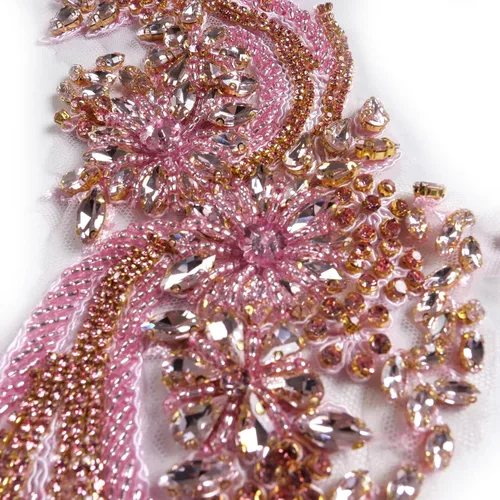 Miniatura 7 de Apliques de encaje con cuentas de diamantes de imitación hechos a mano, parches de apliques para ropa DIY, apliques de cuentas para decoración