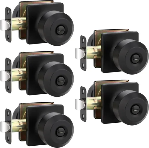 Miniatura 21 de EHOMEWARE Paquete de 2 pomos de puerta interiores, manija de puerta negra con cerradura, pomo de puerta de dormitorio/baño sin llave, pomo redondo