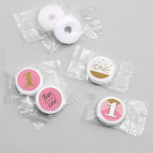 Miniatura 3 de Big Dot of Happiness 1er Birthday Girl - Divertida para ser una primera fiesta redonda de caramelos, etiquetas adhesivas para recuerdos de chocolate