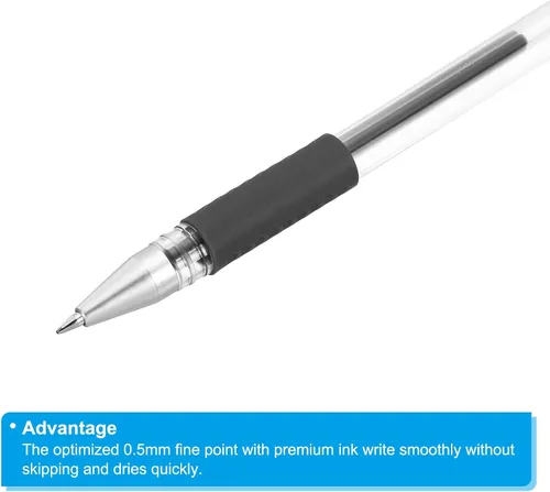 Miniatura 4 de PATIKIL Bolígrafos de gel negros, 50 unidades de punta fina con agarre suave negro, bola de rodillo de 0.020 in, bolígrafos de tinta de gel de 5.906