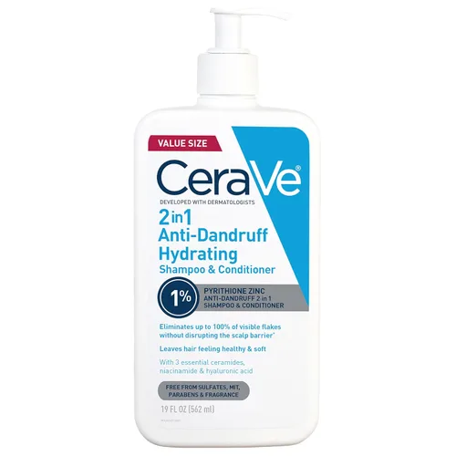 Miniatura 12 de CeraVe Champú y acondicionador hidratante 2 en 1 contra la caspa, paquete doble, tratamiento de caspa de piritiona de zinc al 1% ayuda a eliminar