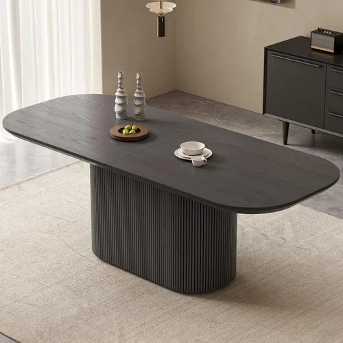 Miniatura 28 de Mesa de comedor ovalada de 63 pulgadas para 2-6 personas, mesa de cocina negra moderna, mesa de comedor rectangular de lujo, mesa de comedor