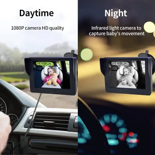 Miniatura 3 de Monitor de cámara de coche para bebé, visión nocturna, HD 1080P, fácil de instalar, rotación de 360°, cámaras de bebé para el asiento trasero