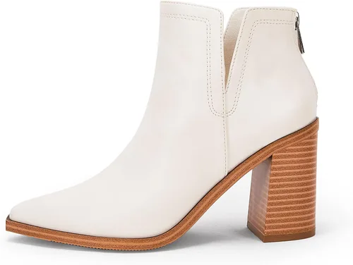 Miniatura 2 de Botines gruesos de tacón medio apilados para mujer, con cremallera trasera, recortados, puntera puntiaguda, cómodos botines