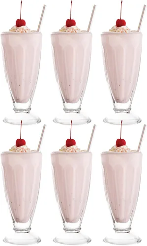 Miniatura 7 de Vikko Tazas de helado con base de vidrio, juego de 6 tazas de leche, vasos de malteada de 7.5 onzas, tazas de helado con base, vasos de postre