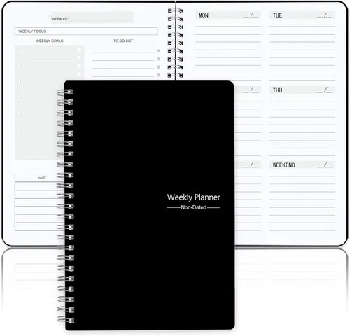 Agenda semanal sin fecha, cuaderno de objetivos semanales, planificador de lista de tareas A5, lista de seguimiento de hábitos con encuadernación en