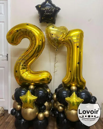 Miniatura 3 de Lovoir Globo dorado de 40 pulgadas con el número 12 de 21 dígitos gigantes de papel de aluminio de Mylar para helio de 12º cumpleaños y 21 años, oro