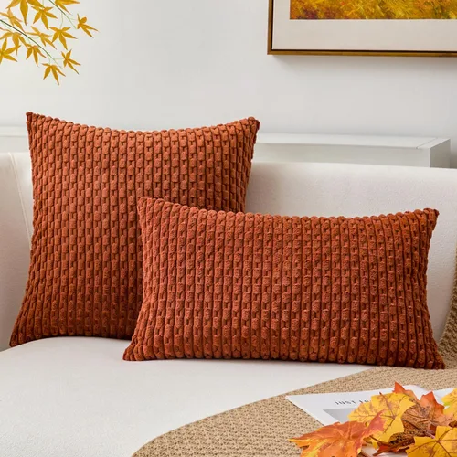 Miniatura 300 de K Kevin Textile - Juego de 2 fundas de almohada decorativas de corduroy suave azul con rayas estilo bohemio, fundas de almohada para sofá, cama