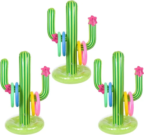 Paquete de 3 juegos inflables de cactus, juego de lanzamiento de anillos de cactus, juguetes de piscina de cactus, flotante, natación, verano,
