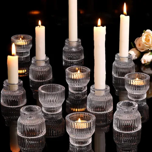 Miniatura 10 de HAVITI Paquete de 12 portavelas cónicos dorados, portavelas de cristal, candelabros de té para centros de mesa de boda de otoño, decoración de mesa