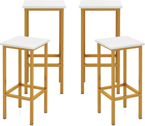 Miniatura 10 de COSTWAY Juego de 4 taburetes de bar industriales, sillas cuadradas sin espalda de 26 pulgadas con marco de metal y reposapiés, taburetes de altura
