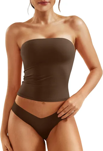 Miniatura 24 de YEOREO Sophie - Camiseta de tubo larga sexy para mujer, con doble forro, básica, Y2K, para verano, sin tirantes, ajustada, para salir