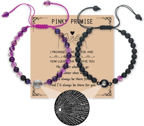 LINY 2 pulseras para parejas con texto en inglés "I Love You" en 100 idiomas, regalos para parejas, para novio, novia, alma gemela