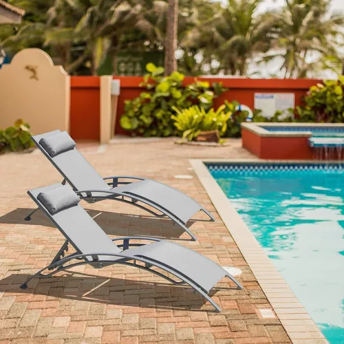 Miniatura 12 de domi outdoor living Domi - Juego de 2 sillas de salón de aluminio para exteriores con 5 posiciones ajustables, tumbona al aire libre para piscina